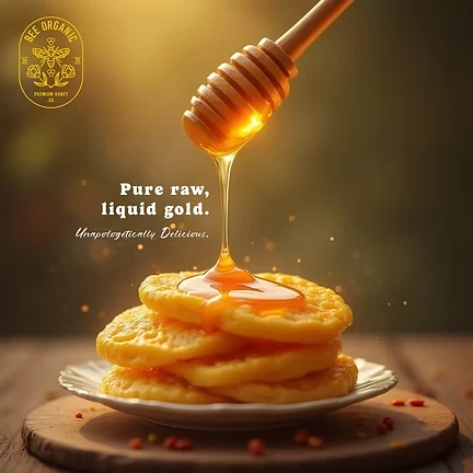 Bee Organic honey and pancakes social advertisement