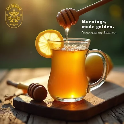Bee Organic honey and lemon tea social advertisement