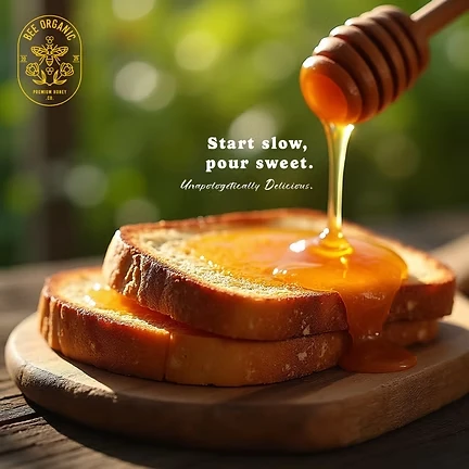 Bee Organic honey and toast social advertisement