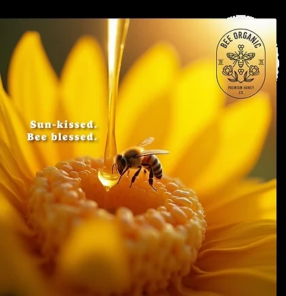 Bee Organic source and purity campaign featuring a bee in its natural habitat