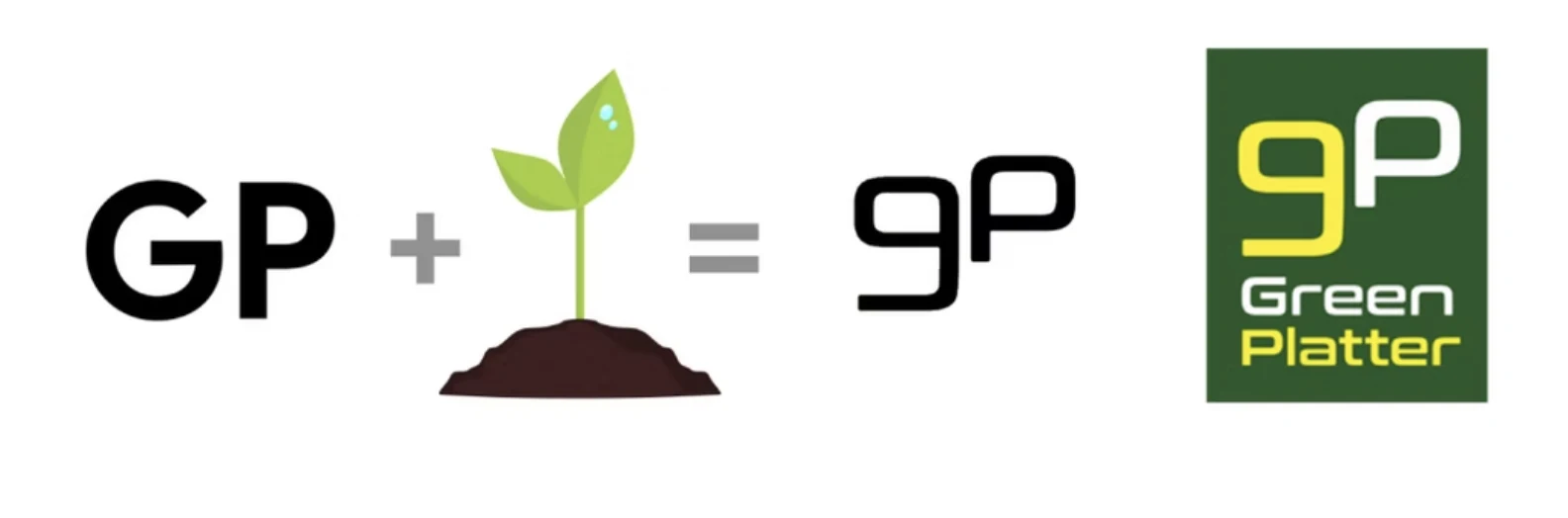Green Platter logo concept combining GP letterforms with a sprouting plant