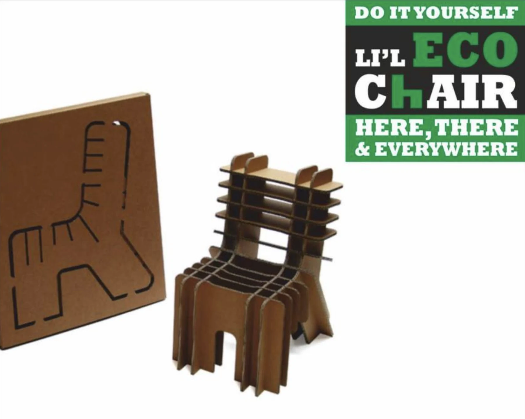 Li'l Eco Chair flat-pack cardboard furniture concept and typographic logo