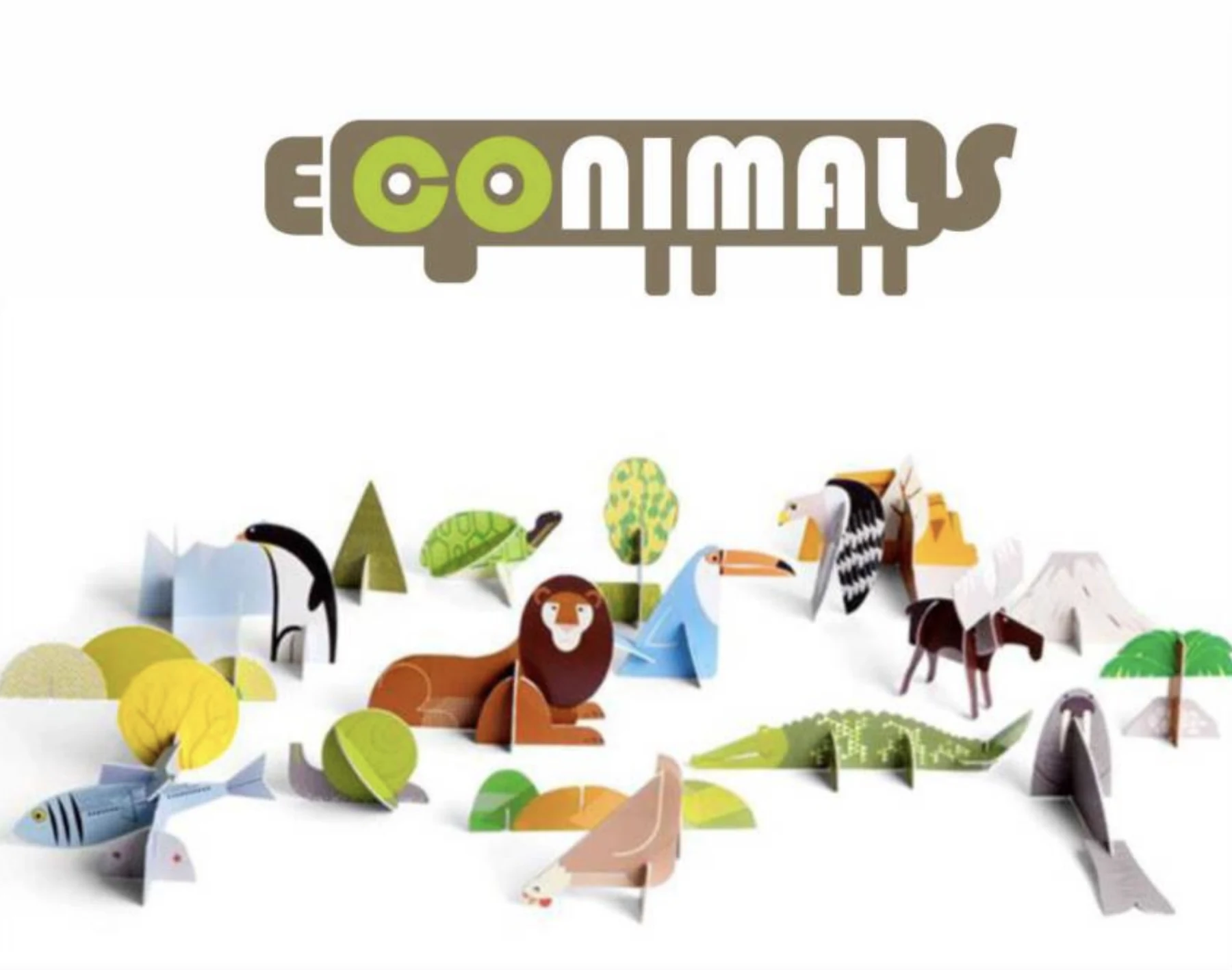Econimals cardboard animal construction system and letter-built logo